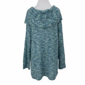 Chico's Sequin Off Shoulder Blue Sweater Women's Size 4 Heavy Knit 6% Mohair Top